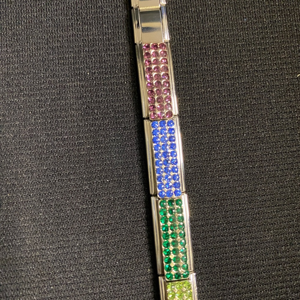 Pride Rainbow Italian Charm Bracelet (6) Rhinestones Stainless Steel w/x links.